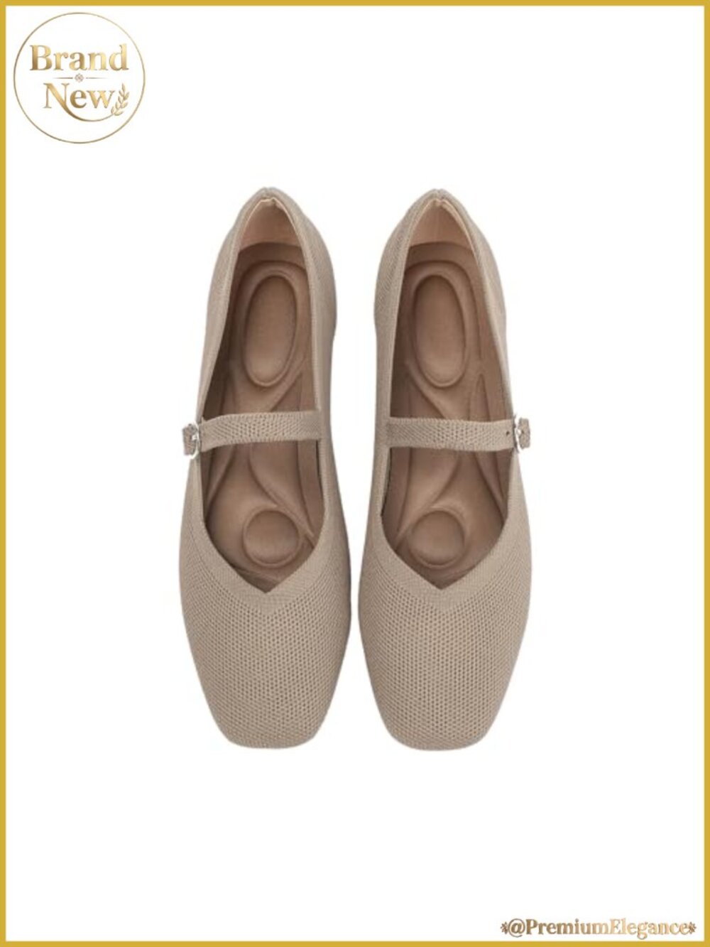 Knit Flats Square Toe Casual Ballet Shoes with Ankle Strap Washable Mary Jane